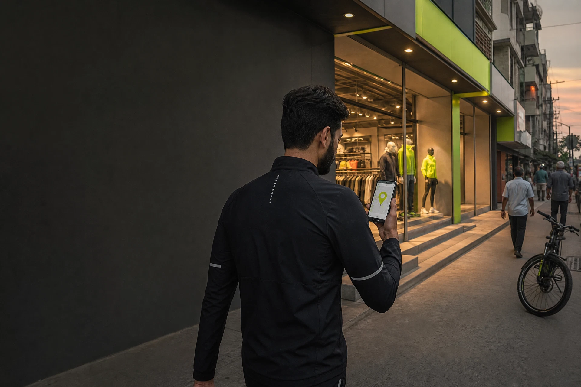 Shopper discovering a local sportswear store